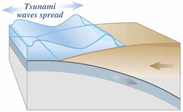 The energy released produces tsunami waves.